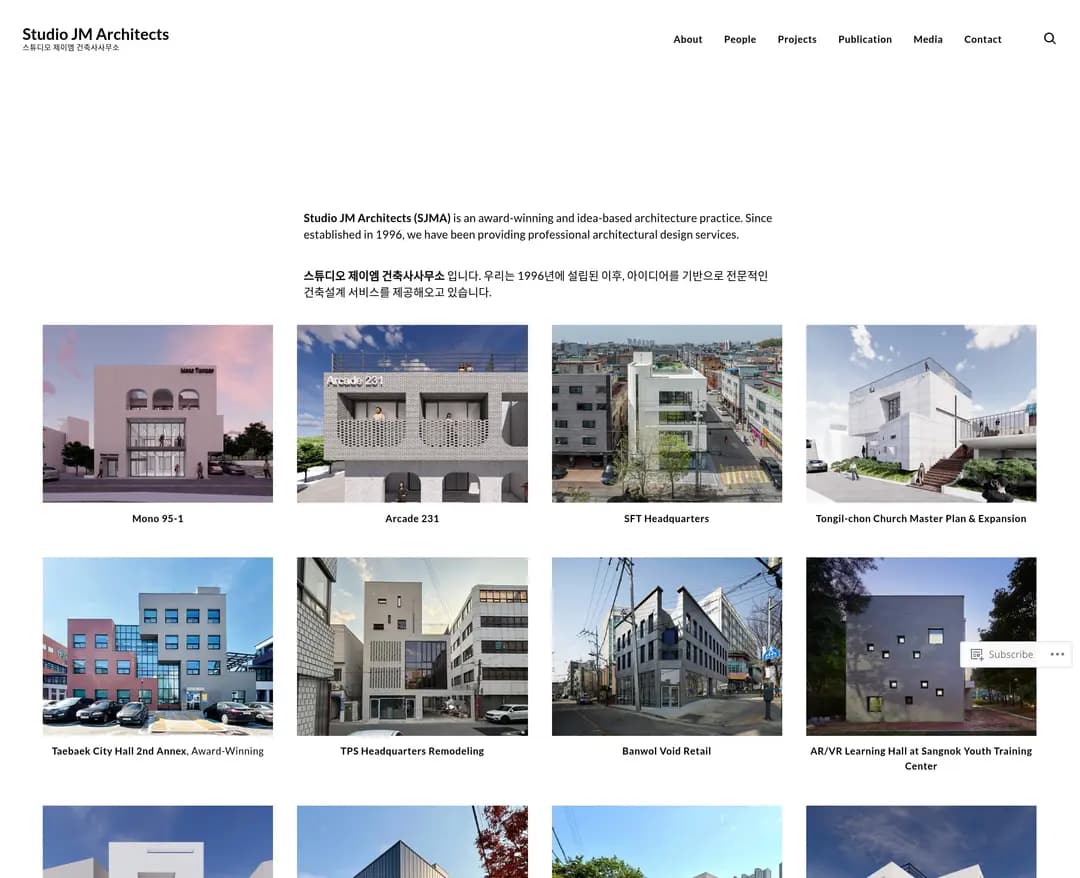 Studio JM Architects — 인테리어/가구 포트폴리오 웹사이트 디자인 레퍼런스
