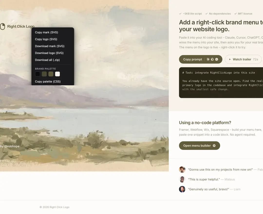 Add a right-click brand menu to your website logo. — IT/스타트업 플랫폼 웹사이트 디자인 레퍼런스