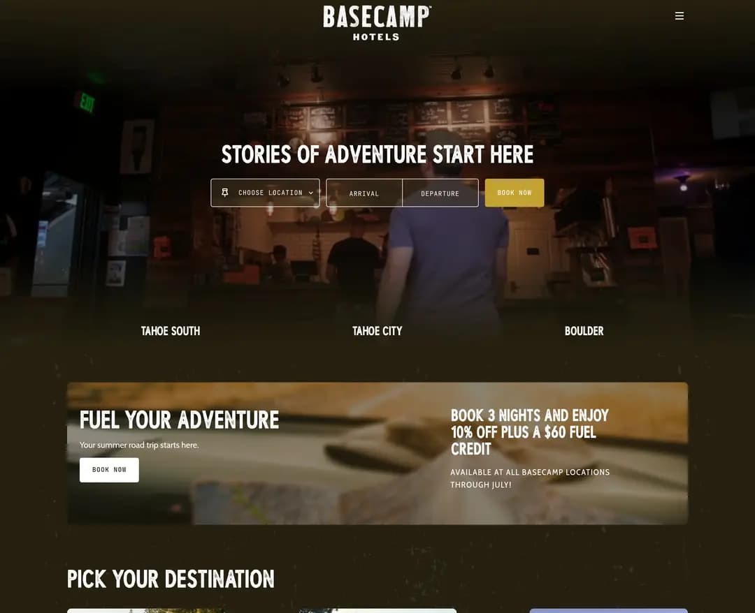 Basecamp Hotels — 여행/호텔 소개 웹사이트 디자인 레퍼런스