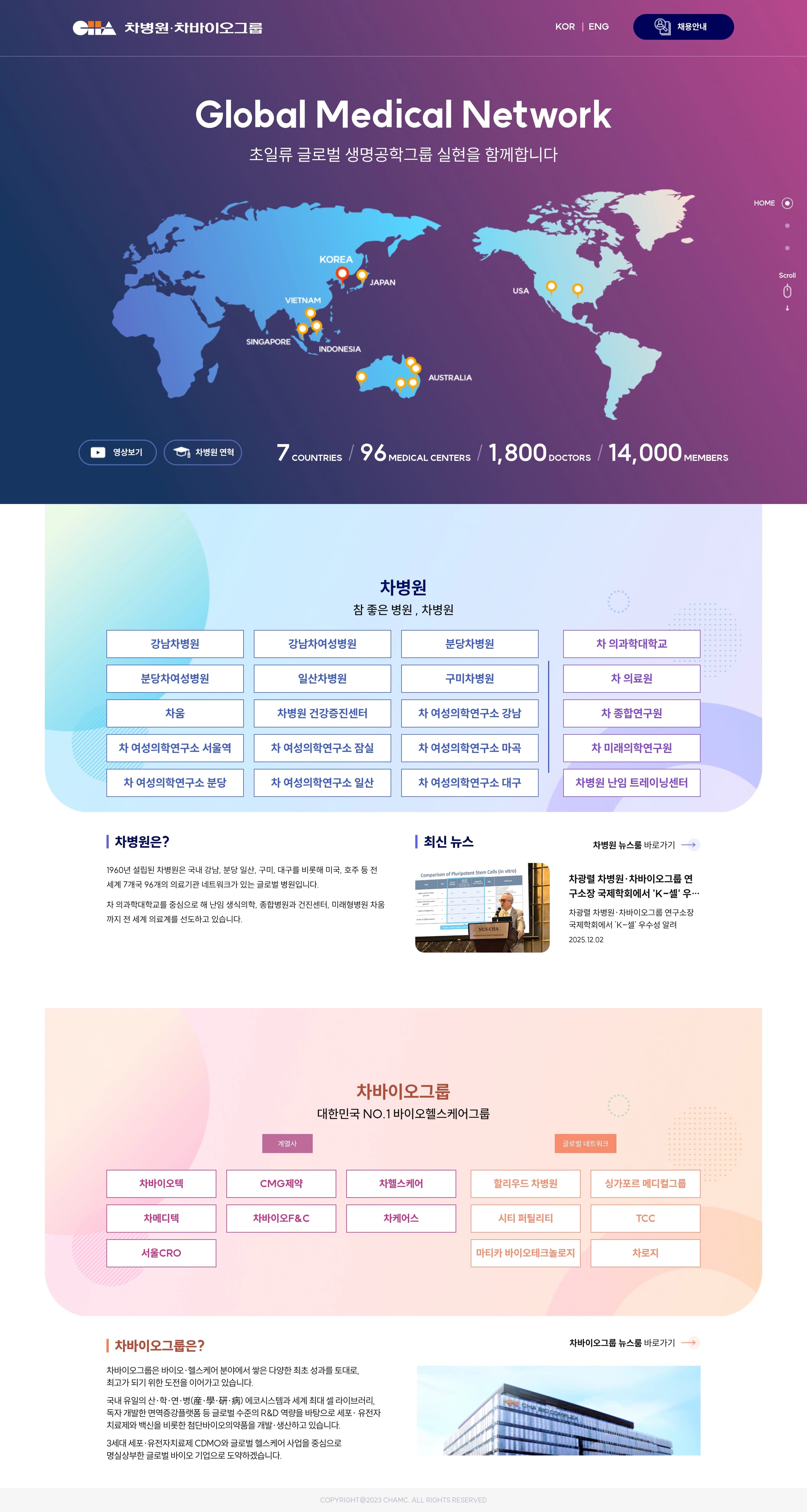 차병원 — 병원/의료 소개 웹사이트 디자인 레퍼런스