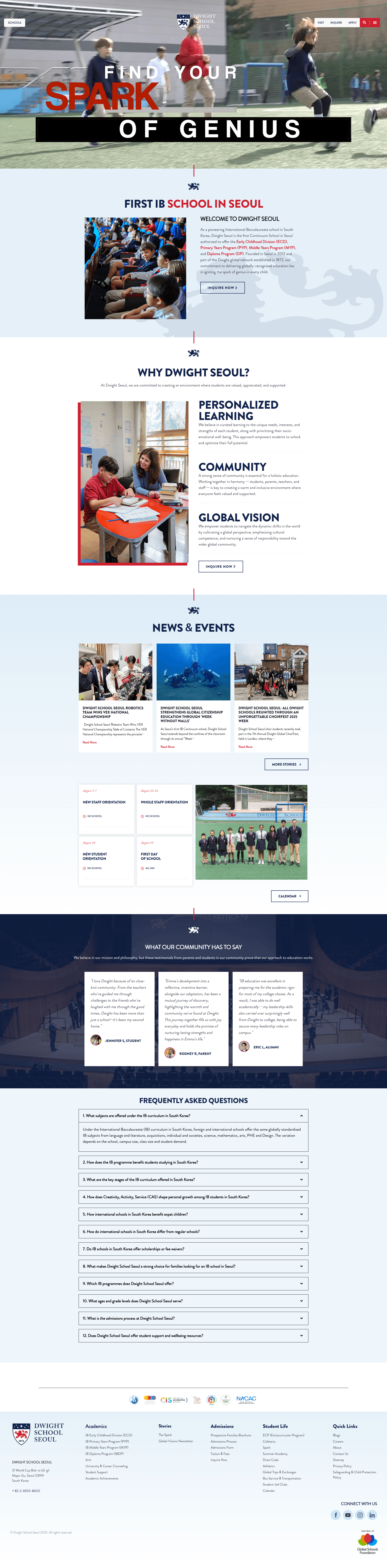 Dwight School Seoul — 교육 소개 웹사이트 디자인 레퍼런스 스크린샷 1