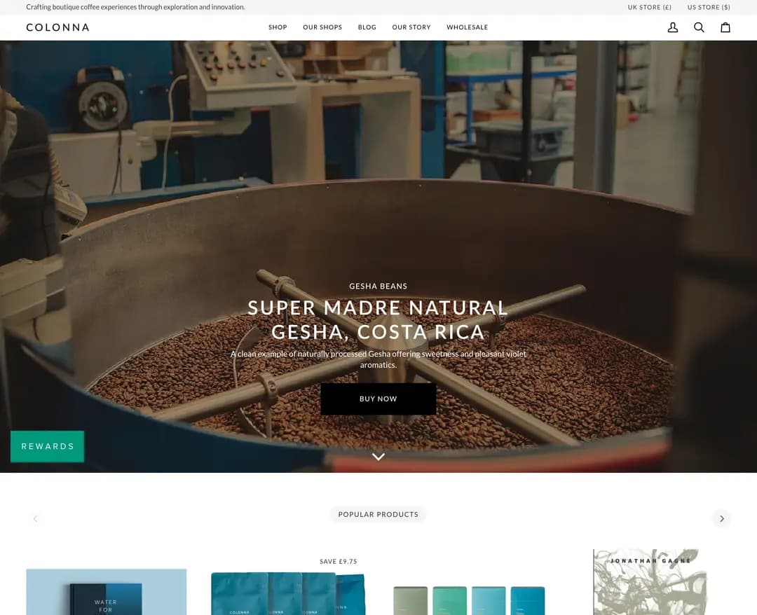 Colonna Coffee — 카페/음식 쇼핑몰 웹사이트 디자인 레퍼런스