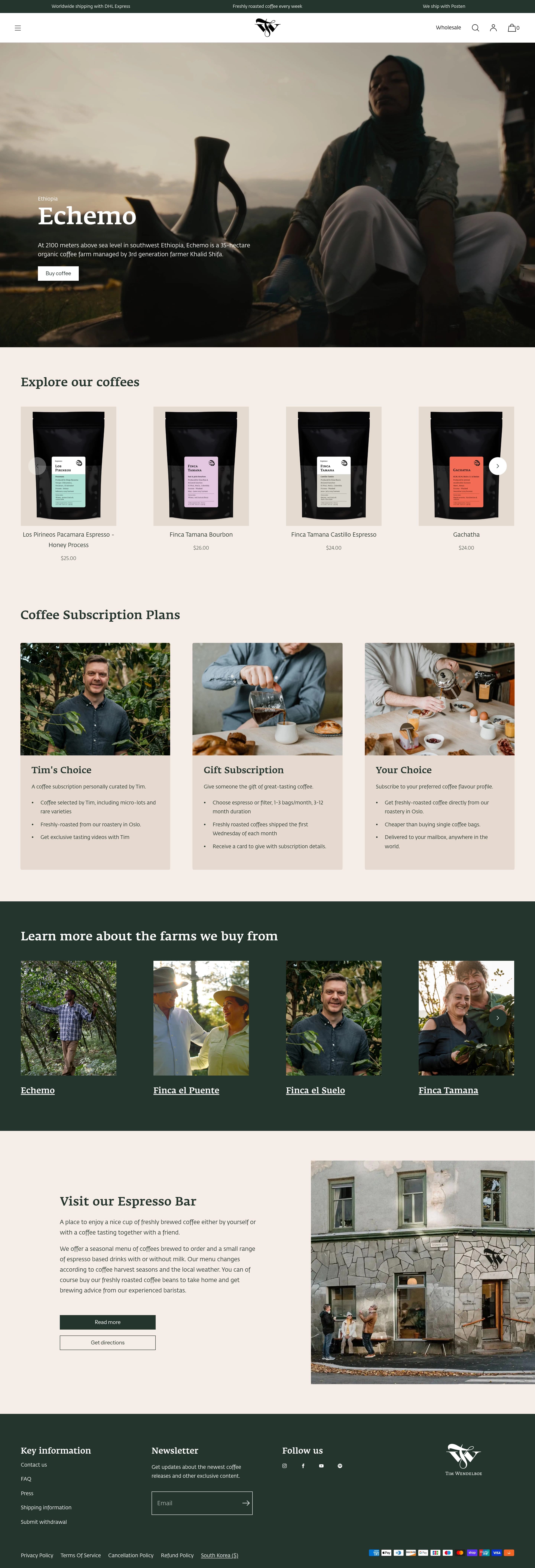 Tim Wendelboe Coffee — 카페/음식 쇼핑몰 웹사이트 디자인 레퍼런스