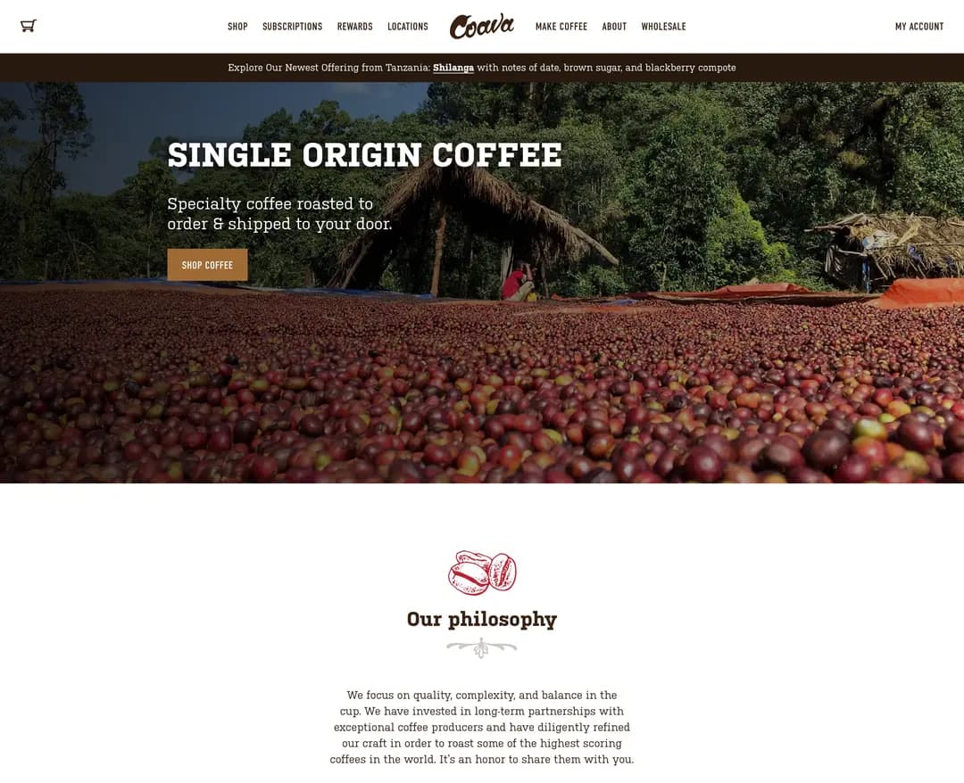 Coava Coffee Roasters — 카페/음식 쇼핑몰 웹사이트 디자인 레퍼런스