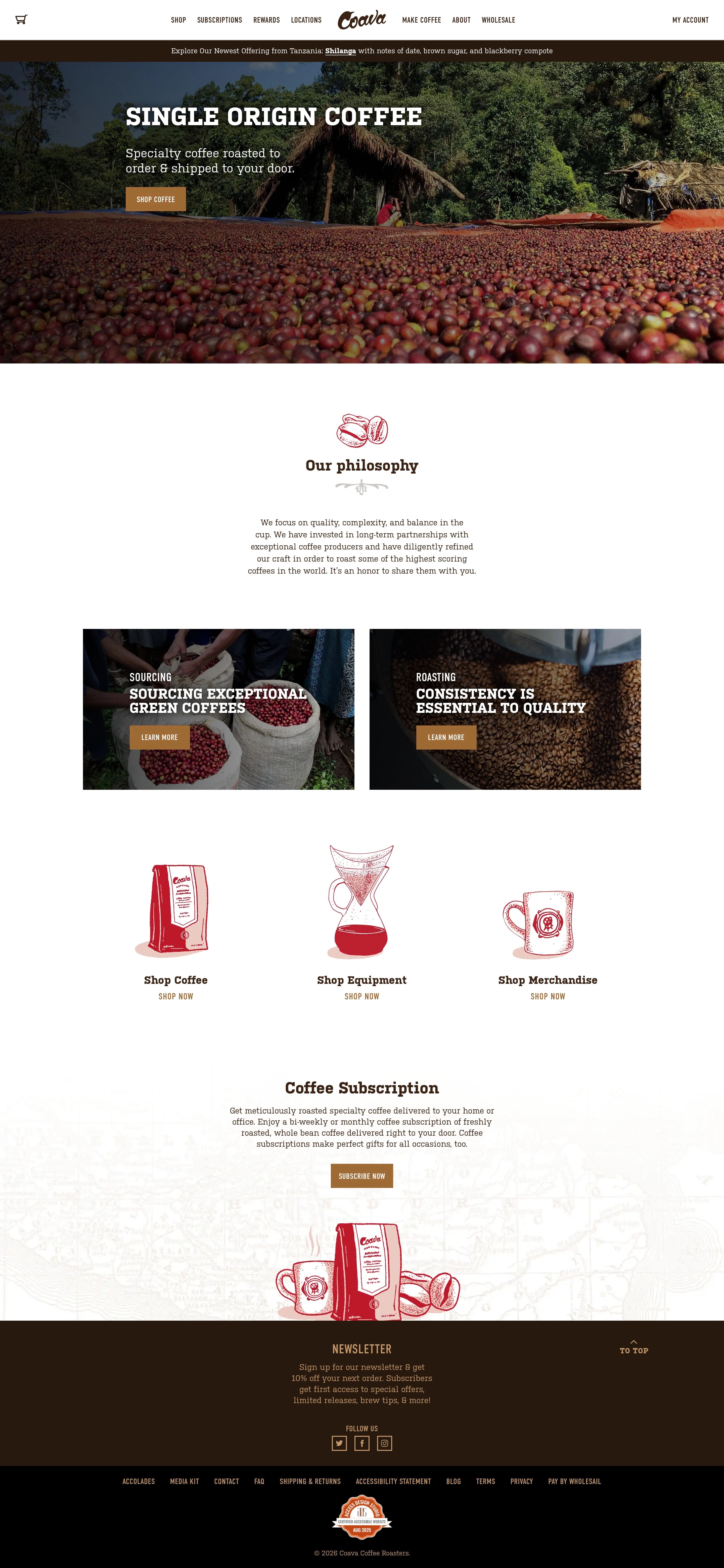 Coava Coffee Roasters — 카페/음식 쇼핑몰 웹사이트 디자인 레퍼런스
