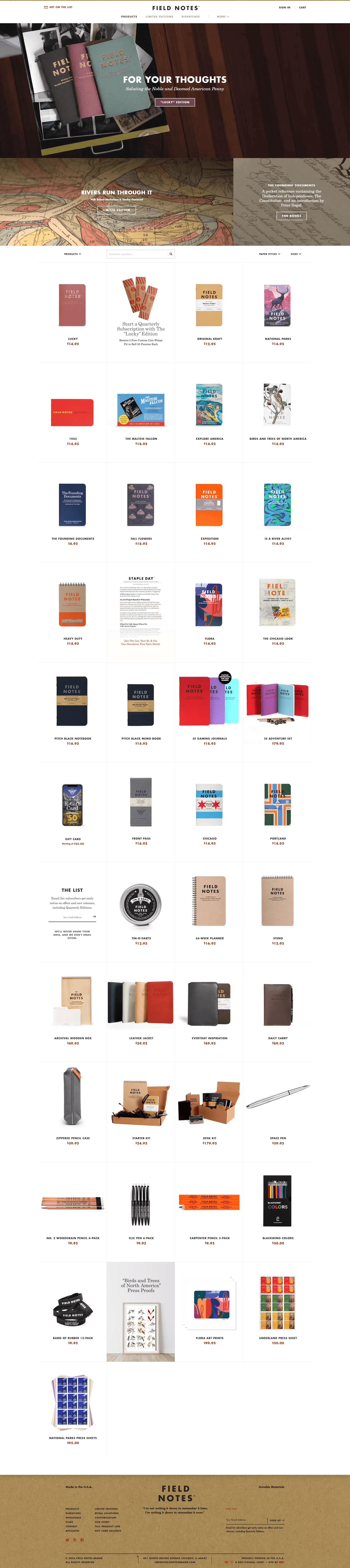 Field Notes — 라이프스타일 쇼핑몰 웹사이트 디자인 레퍼런스 스크린샷 1