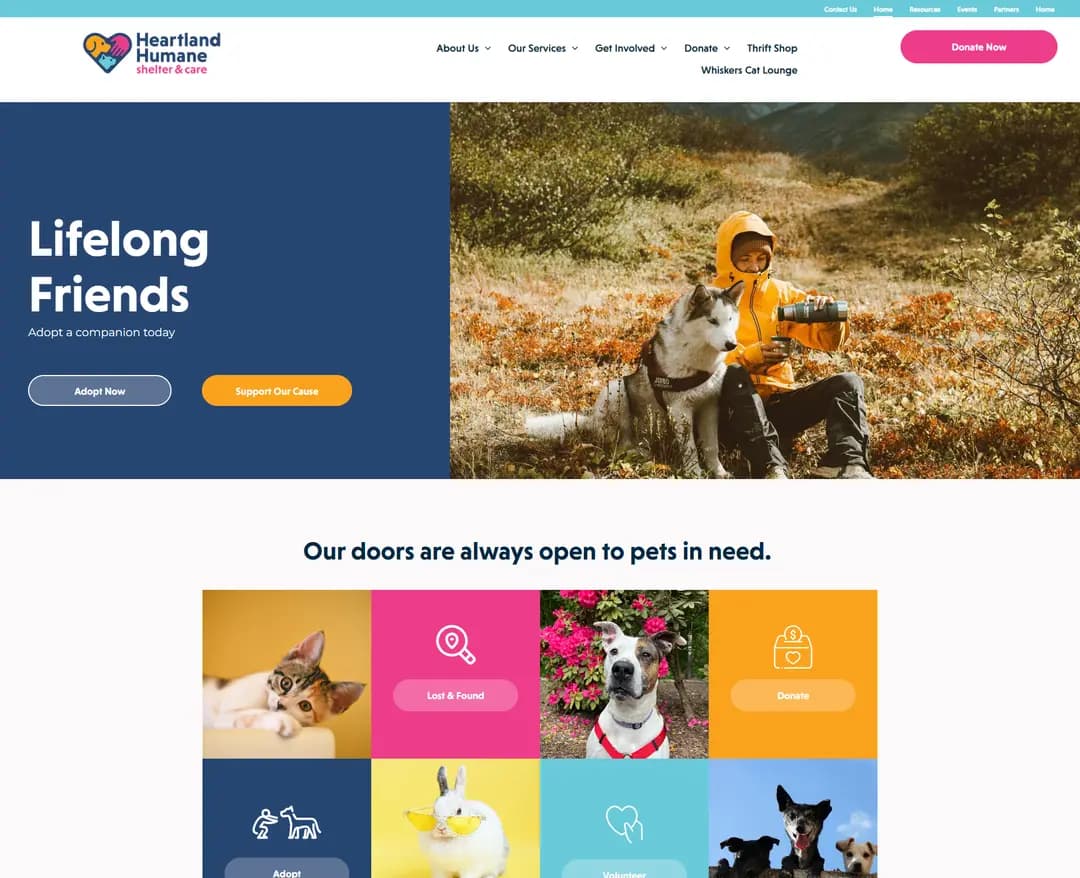 Heartland Humane Society — 반려동물 소개 웹사이트 디자인 레퍼런스