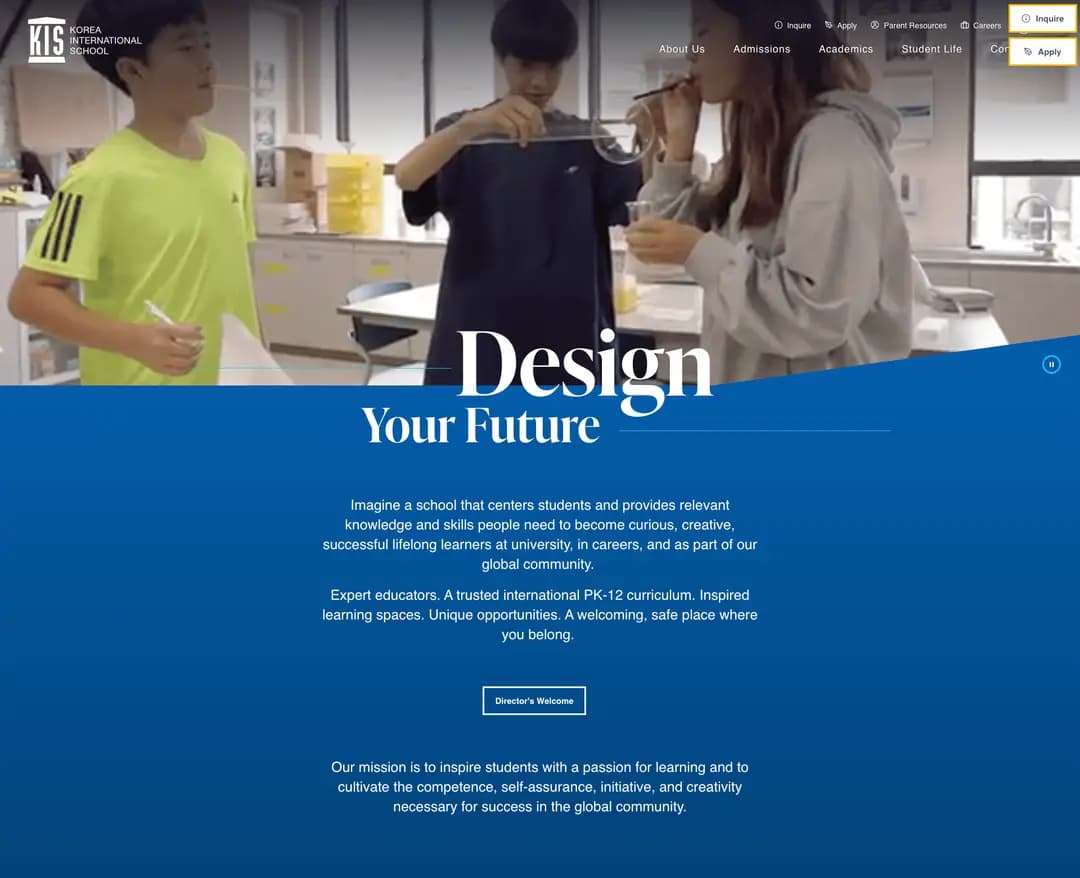 Korea International School — 교육 랜딩페이지 웹사이트 디자인 레퍼런스