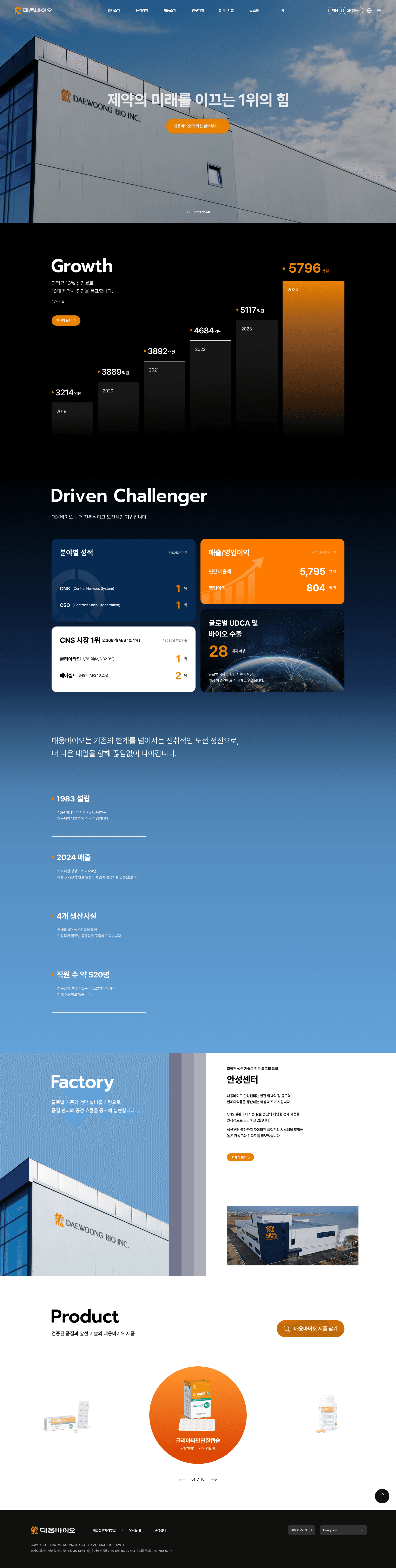 대웅바이오 — 병원/의료 소개 웹사이트 디자인 레퍼런스 스크린샷 1