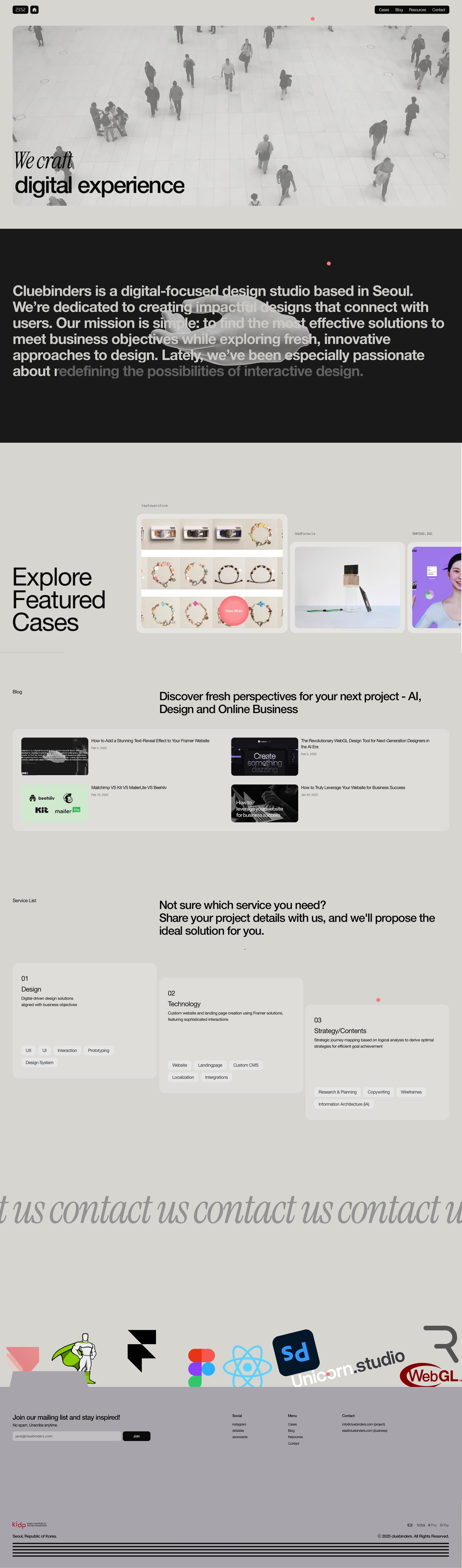 cluebinders — IT/스타트업 포트폴리오 웹사이트 디자인 레퍼런스 스크린샷 1