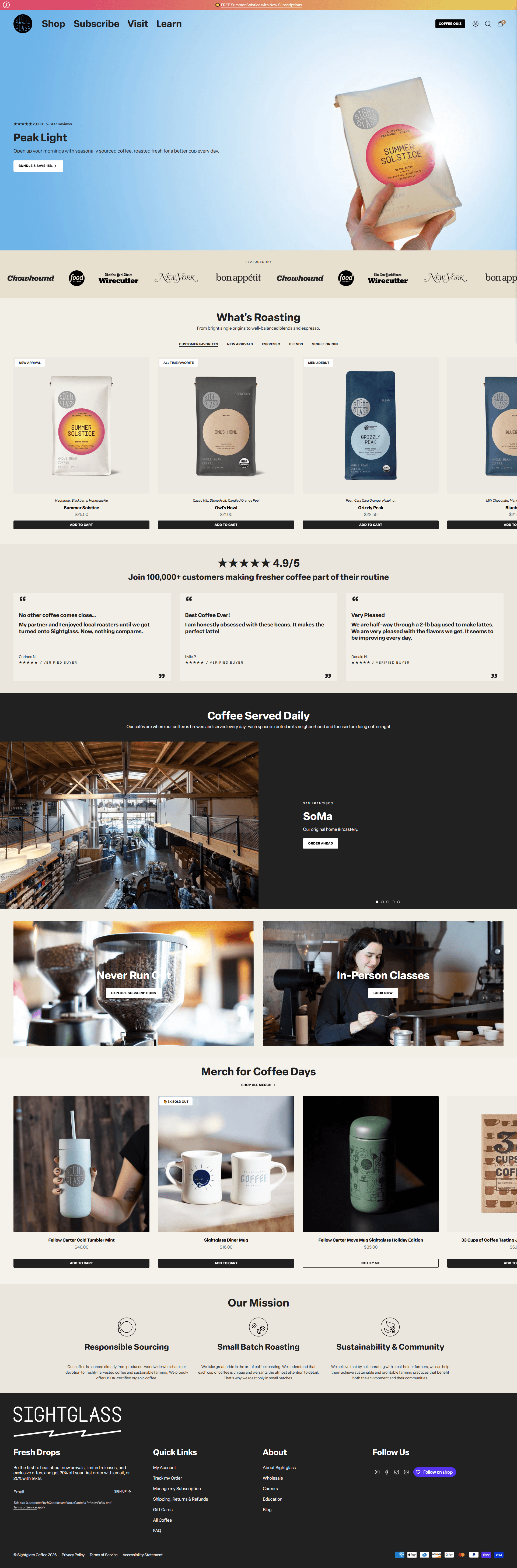 Sightglass Coffee — 카페/음식 쇼핑몰 웹사이트 디자인 레퍼런스 스크린샷 1