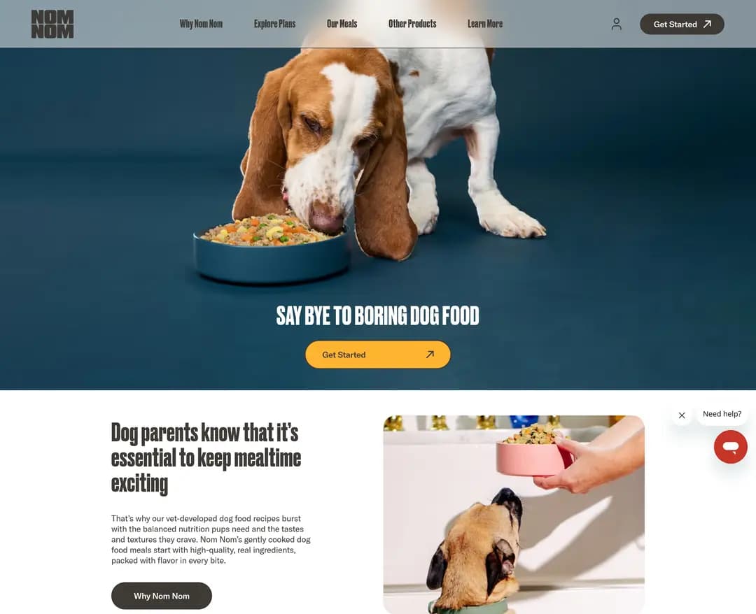 Fresh dog food, delivered | Nom Nom — 반려동물 쇼핑몰 웹사이트 디자인 레퍼런스