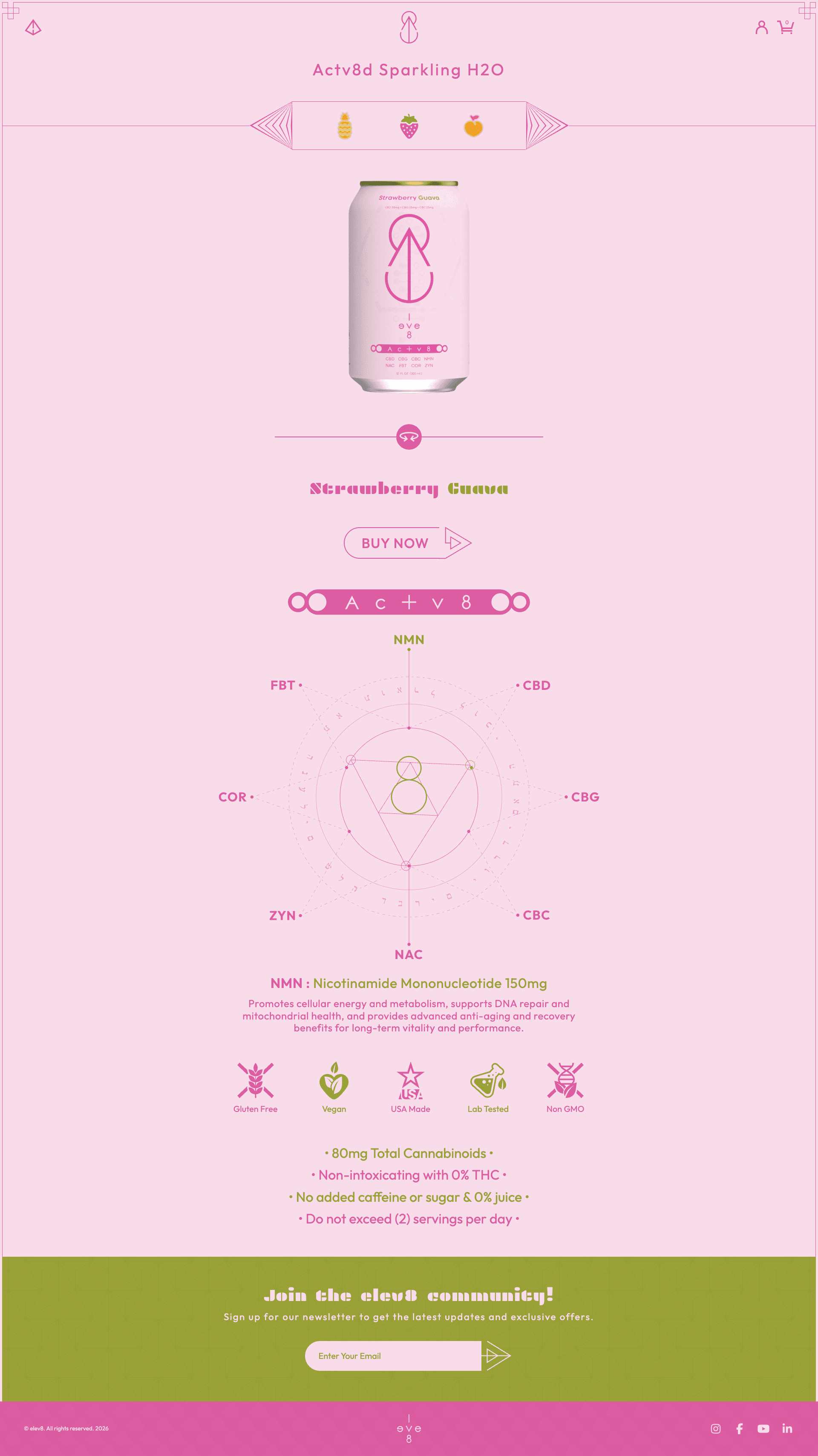 Elev8 H2O — 카페/음식 쇼핑몰 웹사이트 디자인 레퍼런스 스크린샷 1