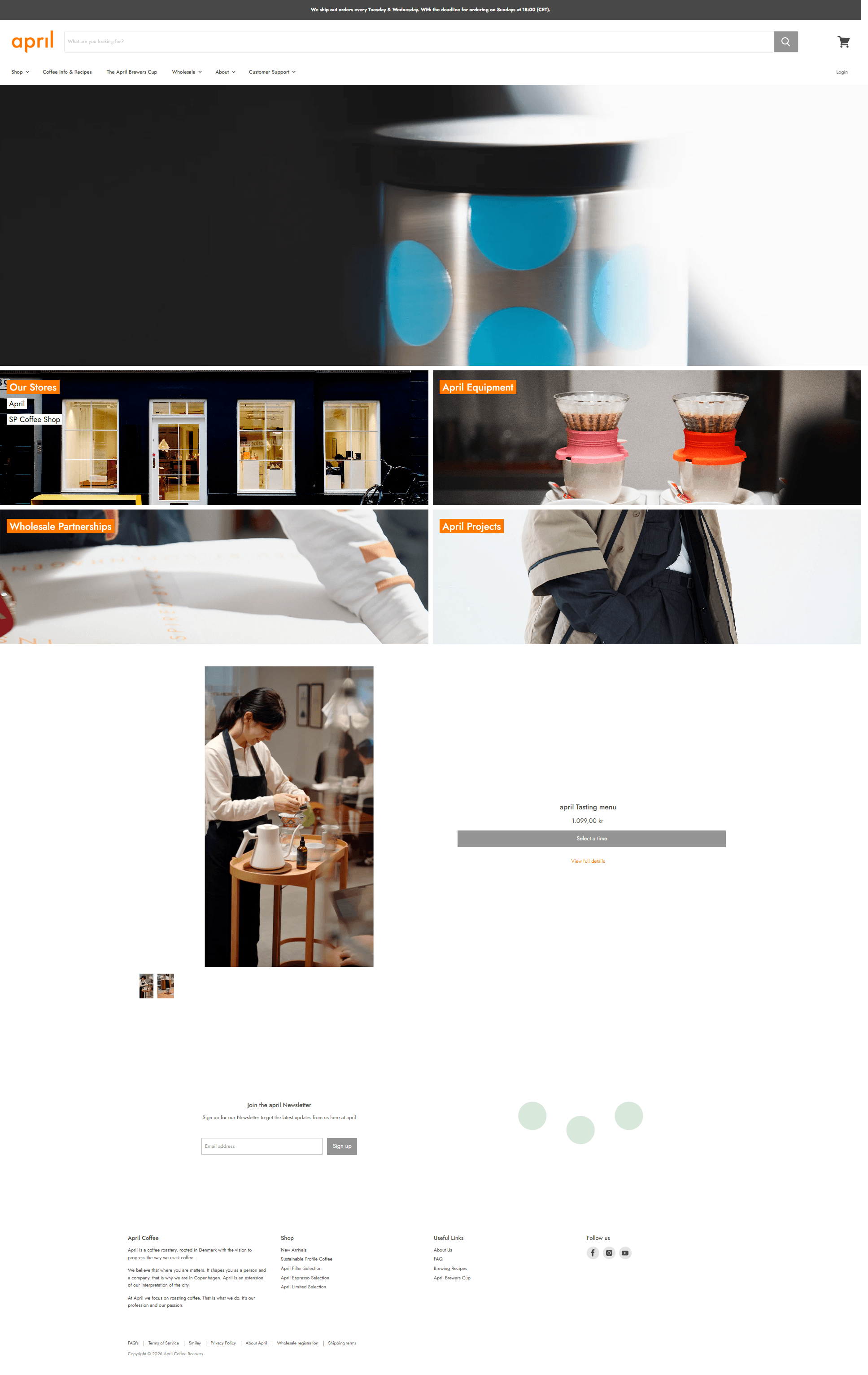 April Coffee Roasters — 카페/음식 쇼핑몰 웹사이트 디자인 레퍼런스 스크린샷 1