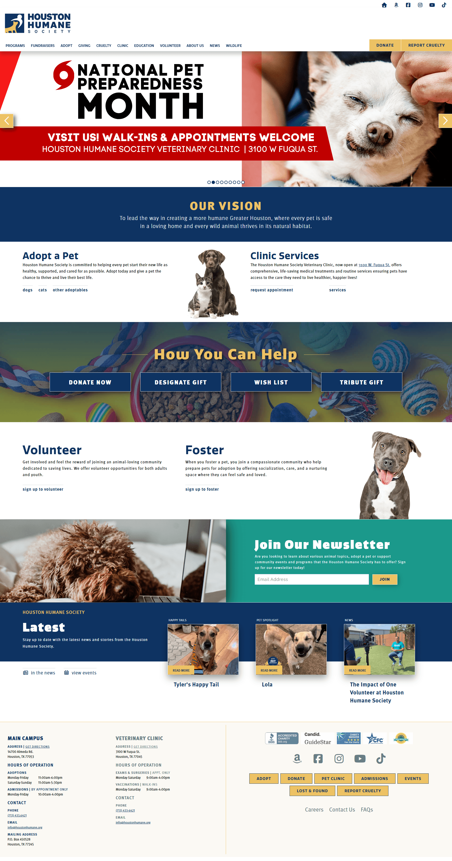 Houston Humane Society — 반려동물 소개 웹사이트 디자인 레퍼런스 스크린샷 1