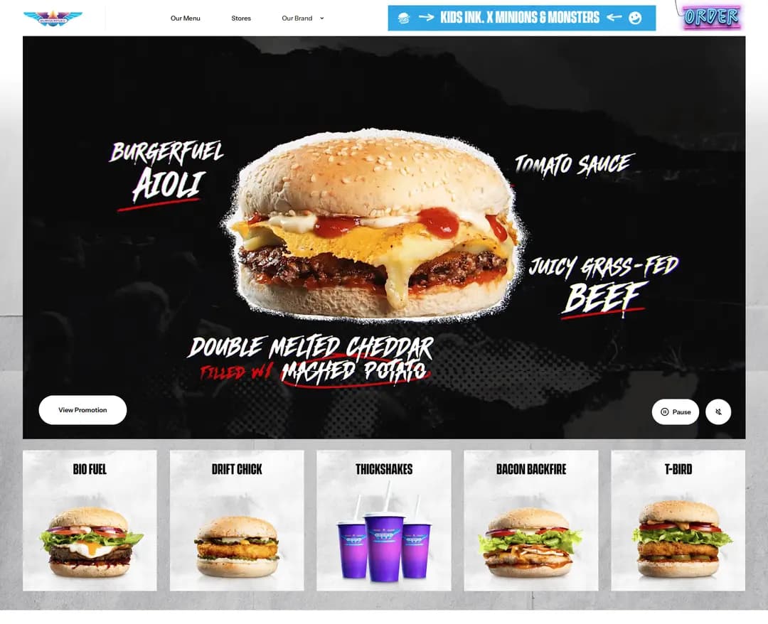 BurgerFuel — 카페/음식 쇼핑몰 웹사이트 디자인 레퍼런스