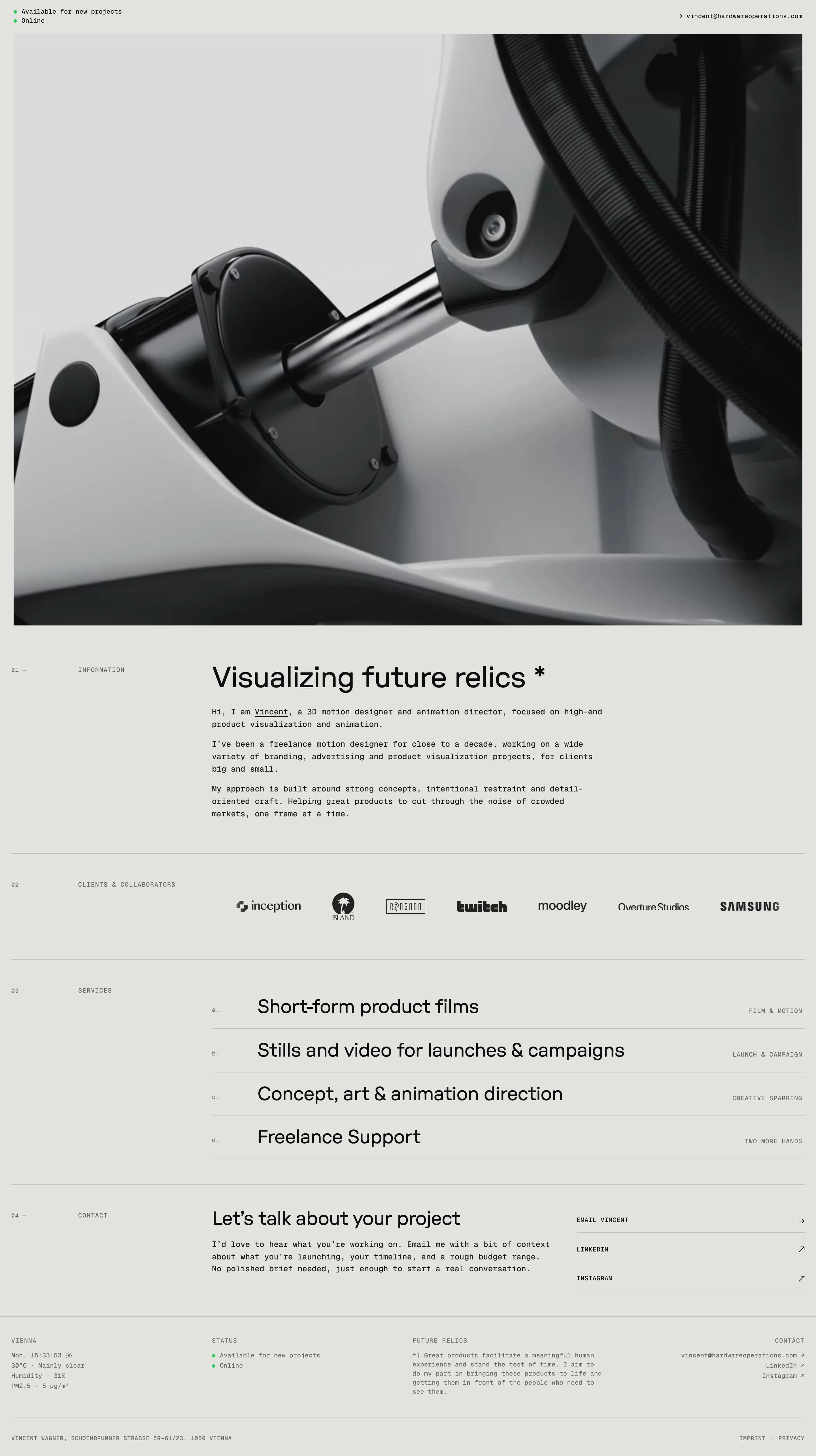 Vincent Wagner — 기타 포트폴리오 웹사이트 디자인 레퍼런스