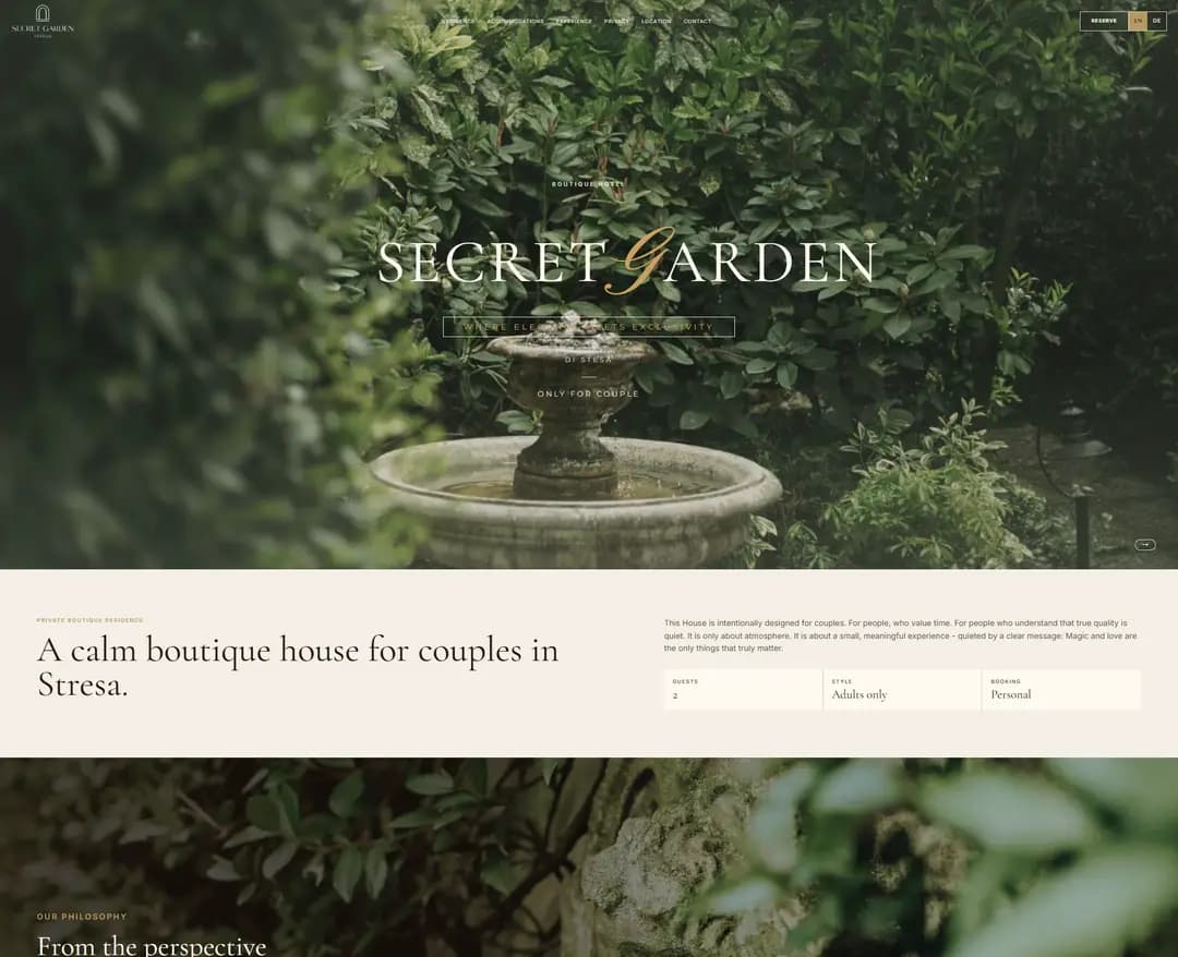 Secret Garden Stresa — 여행/호텔 랜딩페이지 웹사이트 디자인 레퍼런스
