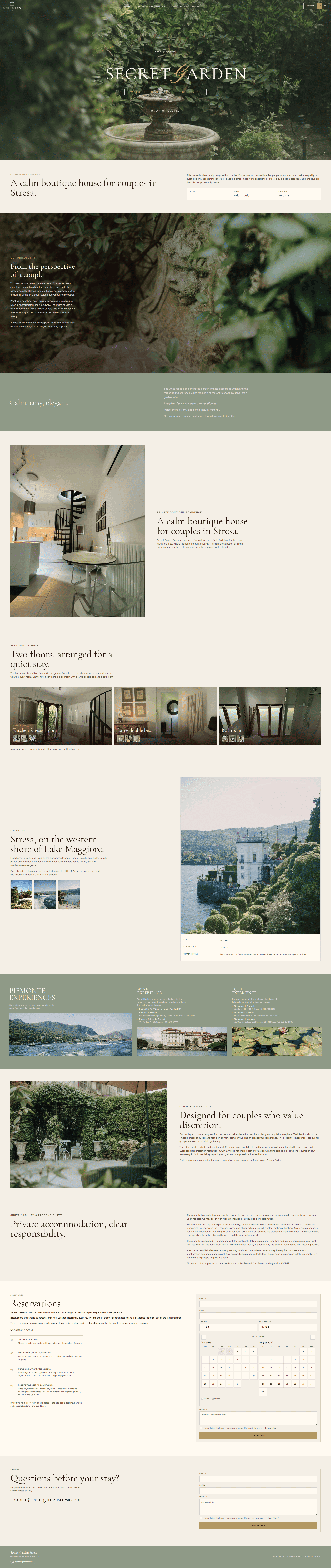 Secret Garden Stresa — 여행/호텔 랜딩페이지 웹사이트 디자인 레퍼런스 스크린샷 1