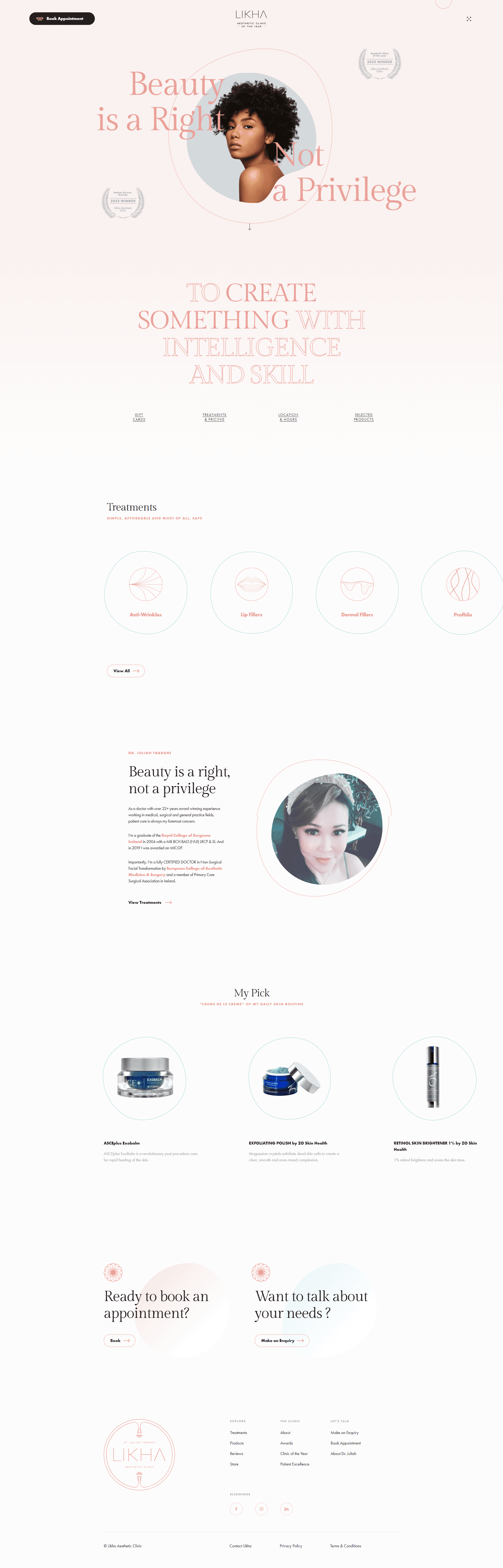 Likha Aesthetic Clinic of the Year - Award Winning Non-Surgical Beauty Treatments — 화장품 랜딩페이지 웹사이트 디자인 레퍼런스 스크린샷 1