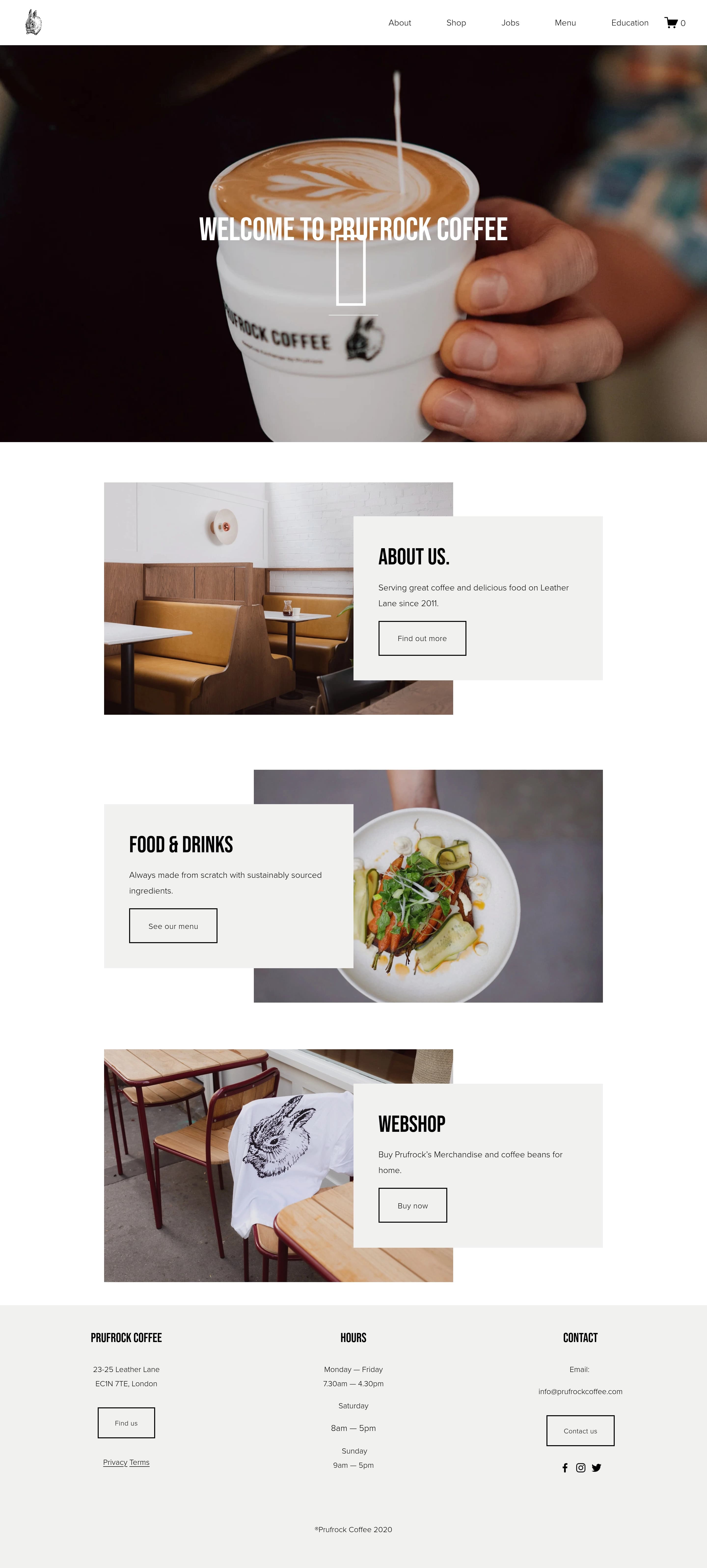 Prufrock Coffee — 카페/음식 쇼핑몰 웹사이트 디자인 레퍼런스