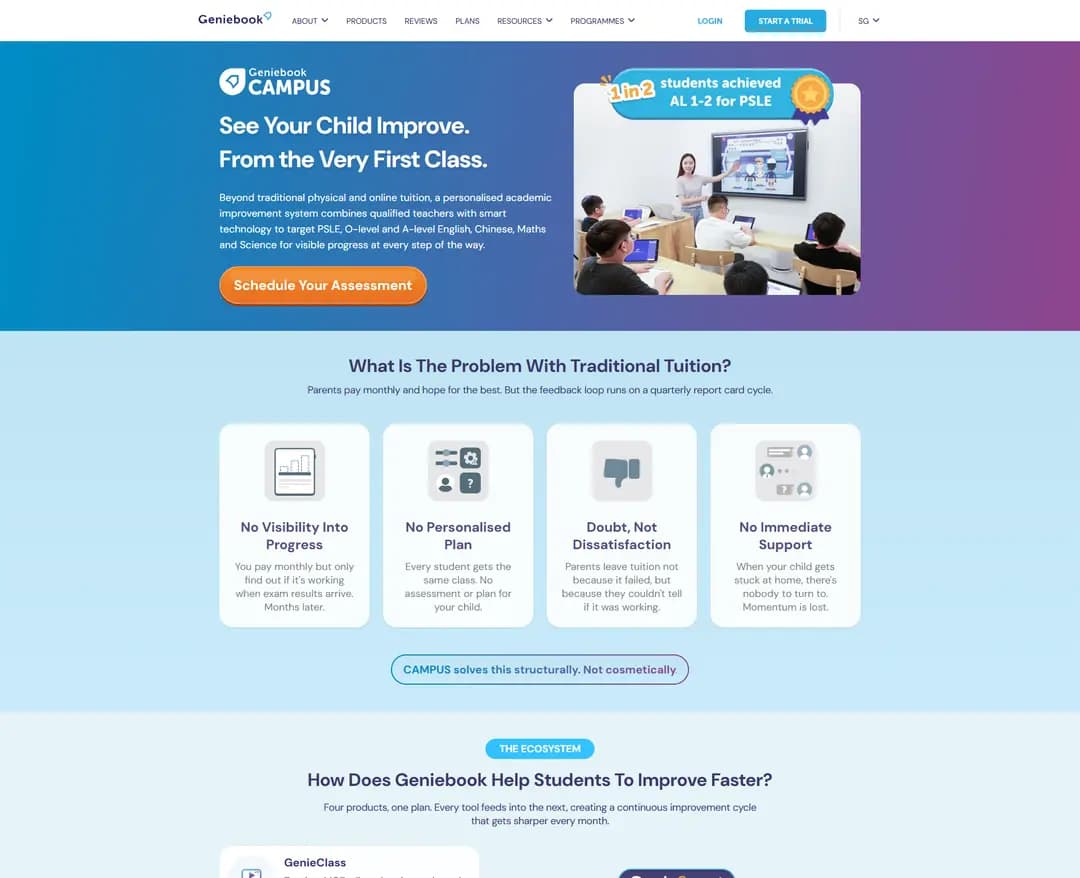 Geniebook — 교육 플랫폼 웹사이트 디자인 레퍼런스