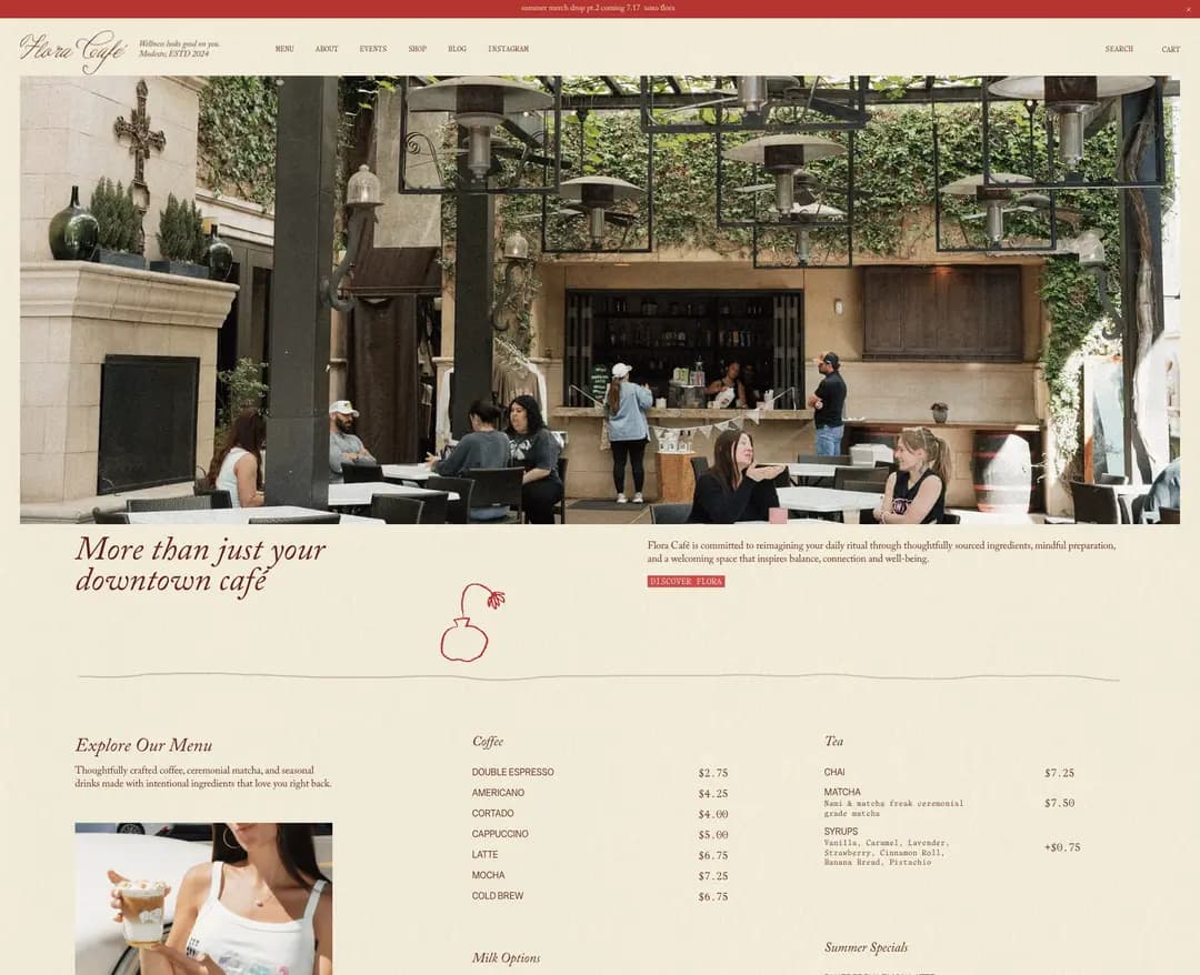 Flora Cafe — 카페/음식 랜딩페이지 웹사이트 디자인 레퍼런스