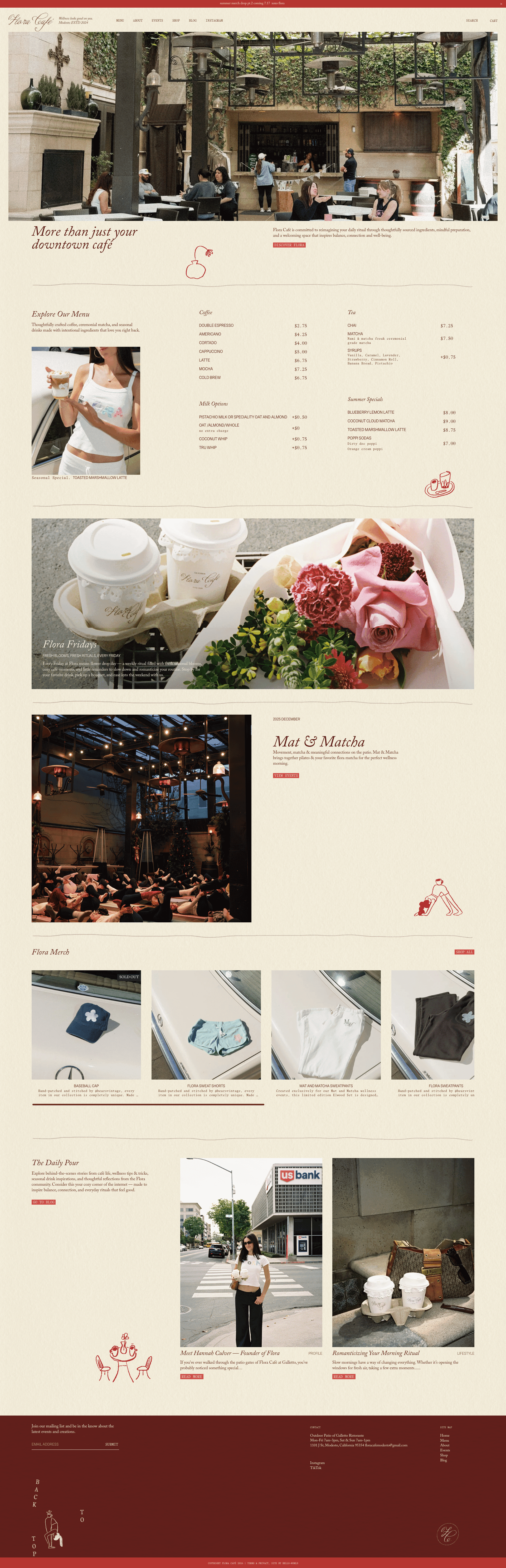 Flora Cafe — 카페/음식 랜딩페이지 웹사이트 디자인 레퍼런스 스크린샷 1