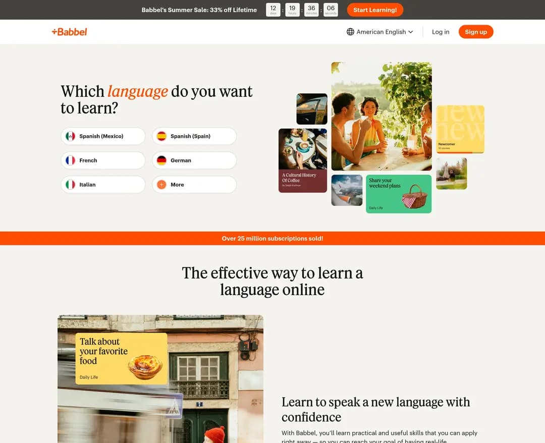 Babbel — 교육 플랫폼 웹사이트 디자인 레퍼런스