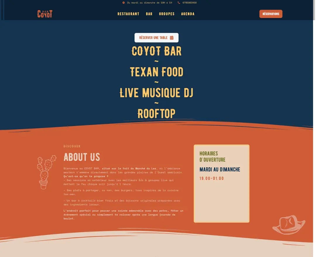 Coyot Bar — 카페/음식 랜딩페이지 웹사이트 디자인 레퍼런스