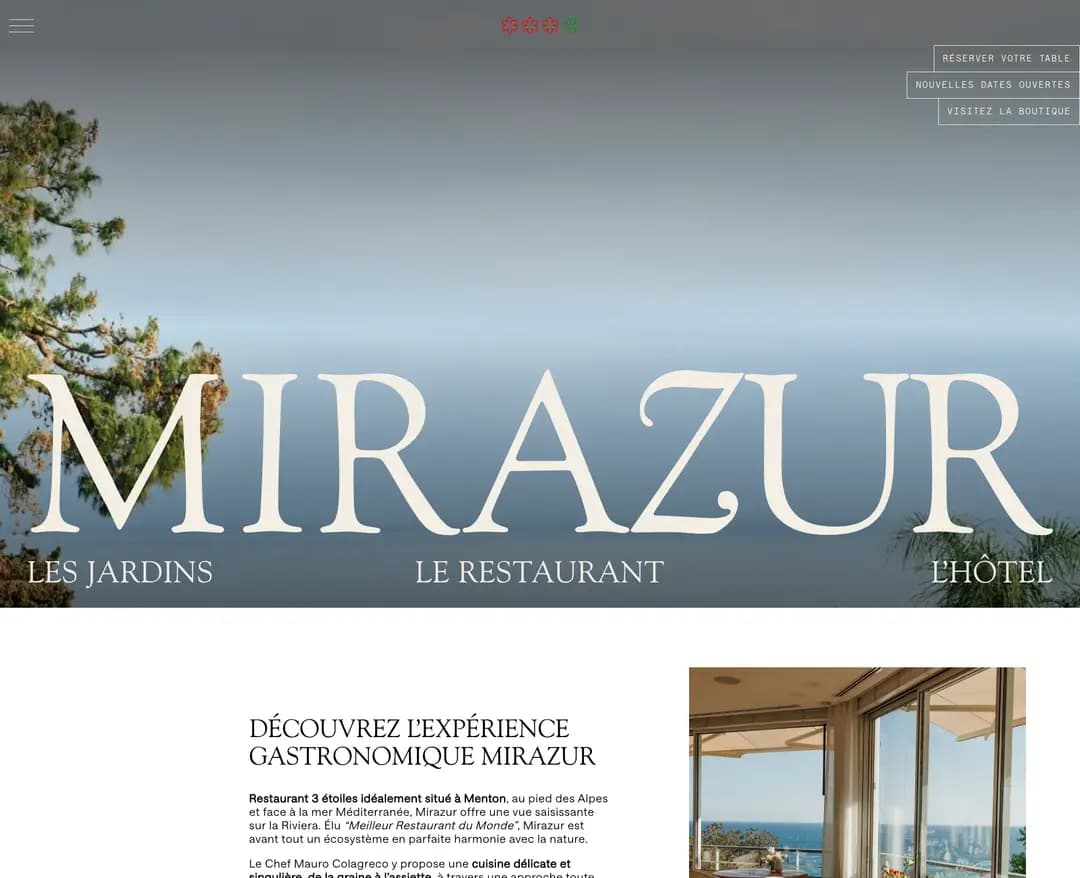 Mirazur — 카페/음식 소개 웹사이트 디자인 레퍼런스