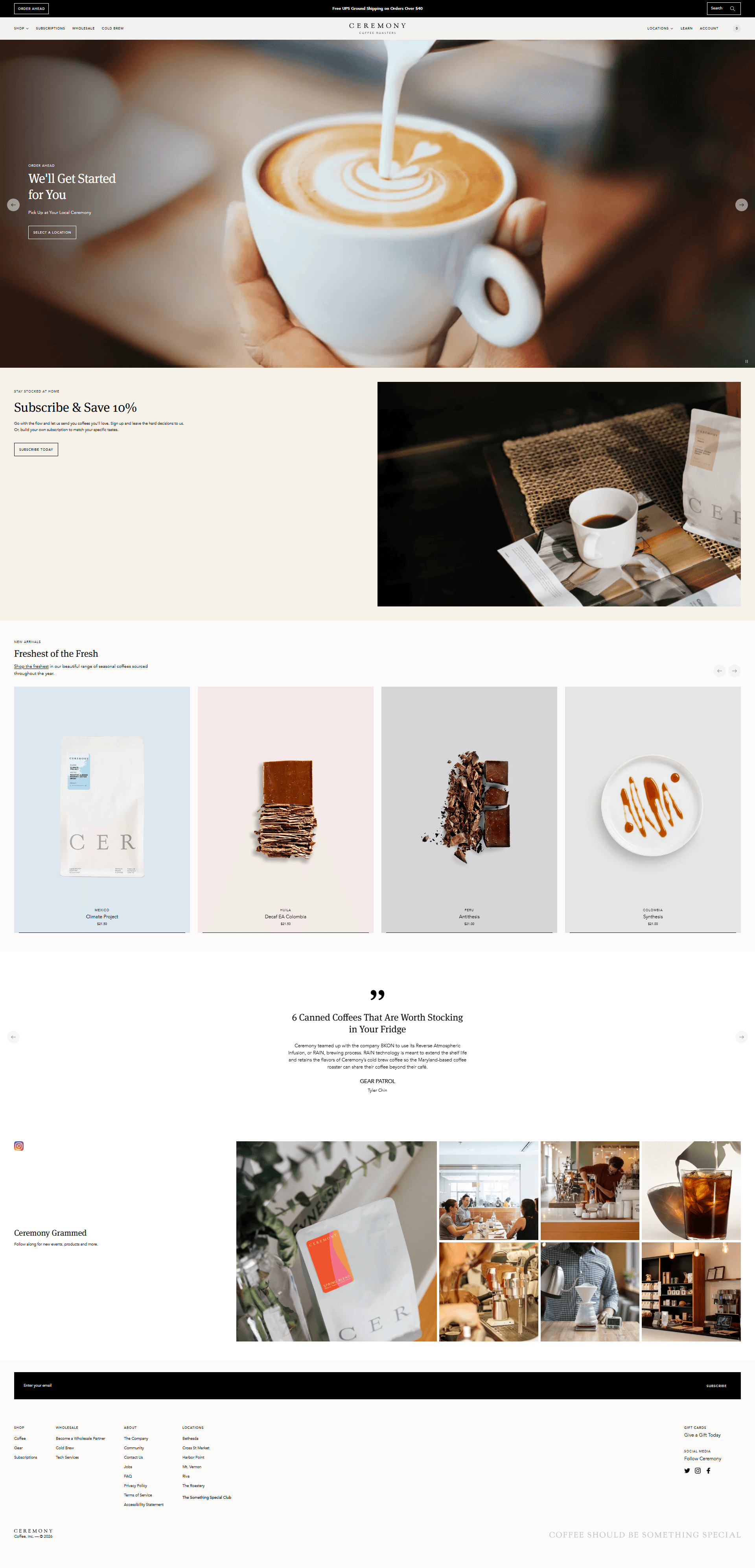 Ceremony Coffee Roaster — 카페/음식 쇼핑몰 웹사이트 디자인 레퍼런스 스크린샷 1