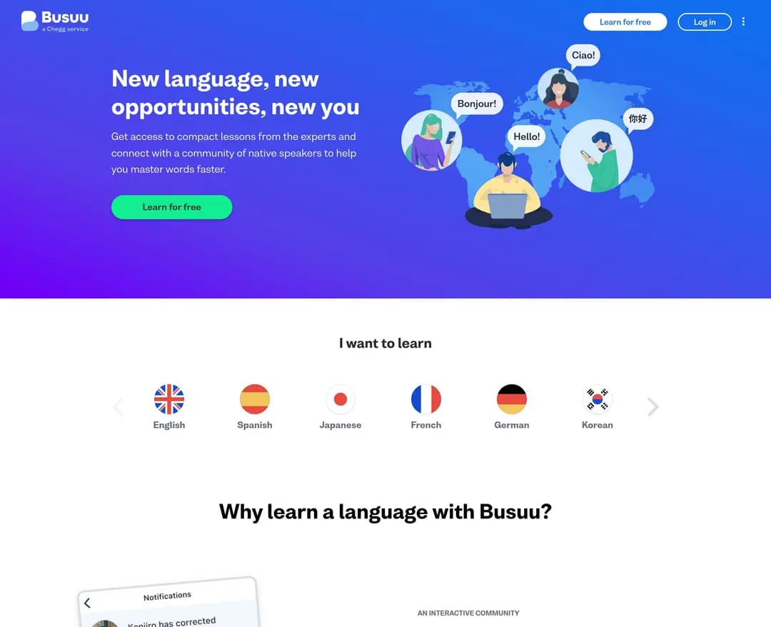 Busuu — 교육 플랫폼 웹사이트 디자인 레퍼런스