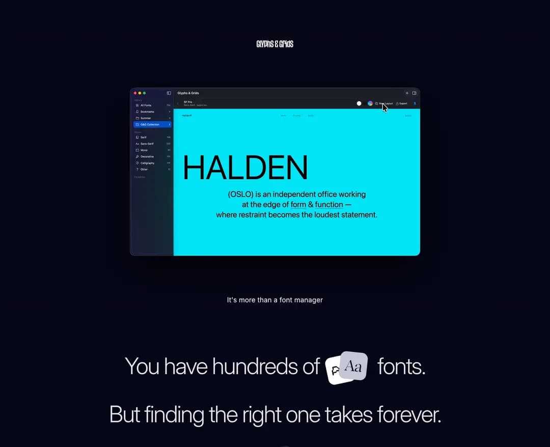 Glyphs & Grids — IT/스타트업 랜딩페이지 웹사이트 디자인 레퍼런스