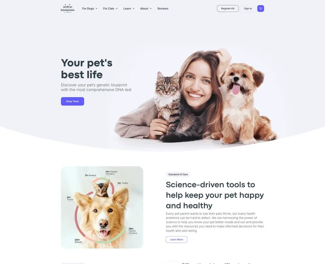 Basepaws — 반려동물 쇼핑몰 웹사이트 디자인 레퍼런스