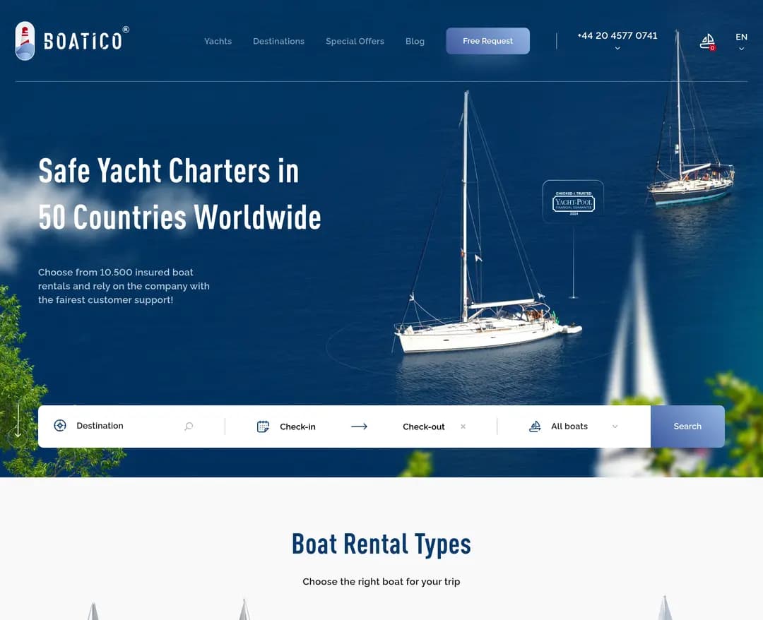 Boatico — 여행/호텔 쇼핑몰 웹사이트 디자인 레퍼런스