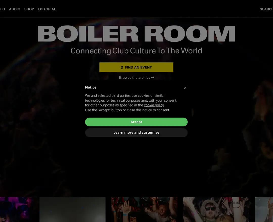 Boiler Room — 라이프스타일 콘텐츠/미디어 웹사이트 디자인 레퍼런스