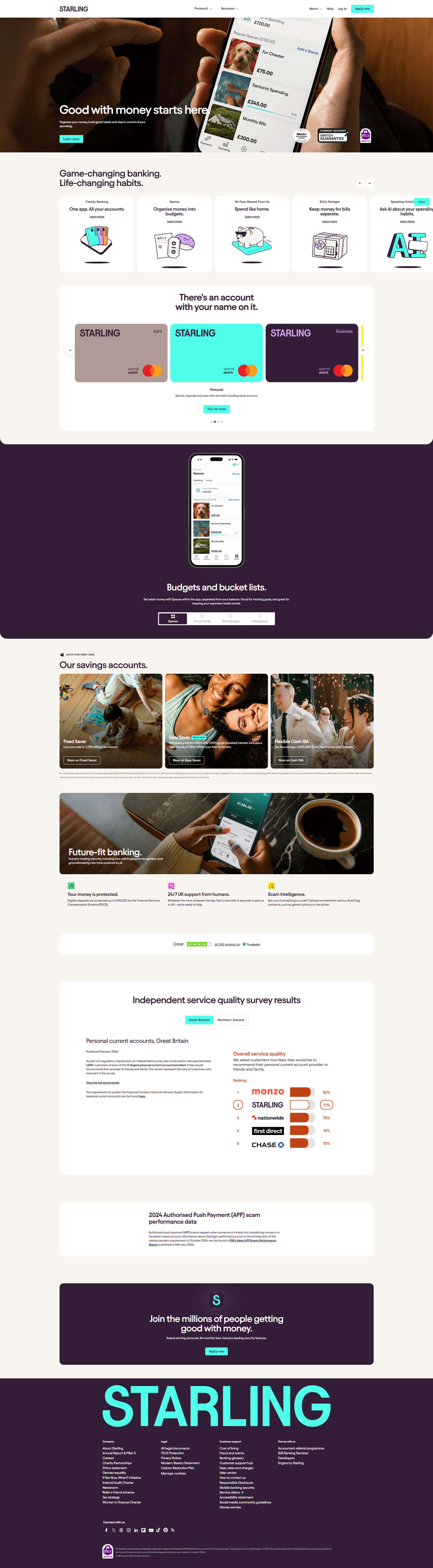 Starling Bank — 금융/부동산 플랫폼/서비스 웹사이트 디자인 레퍼런스 스크린샷 1