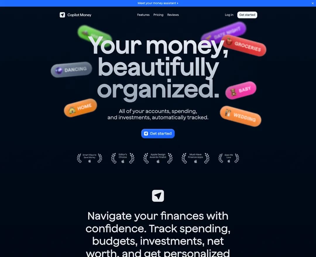 Copilot Money — 금융/부동산 플랫폼 웹사이트 디자인 레퍼런스