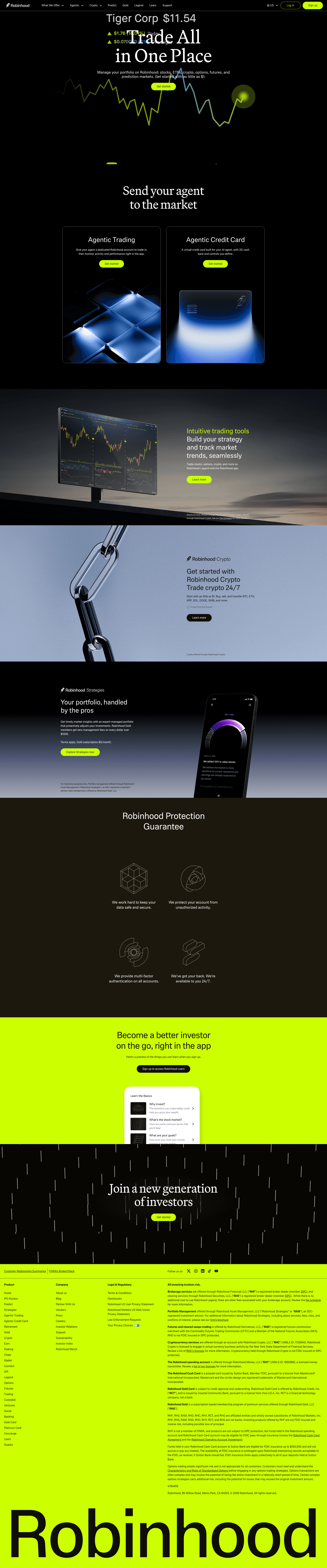Robinhood — 금융/부동산 플랫폼 웹사이트 디자인 레퍼런스 스크린샷 1
