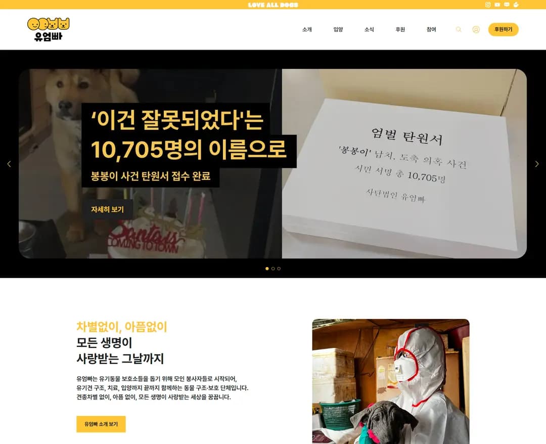 유엄빠 — 반려동물 브랜드/기업 웹사이트 디자인 레퍼런스