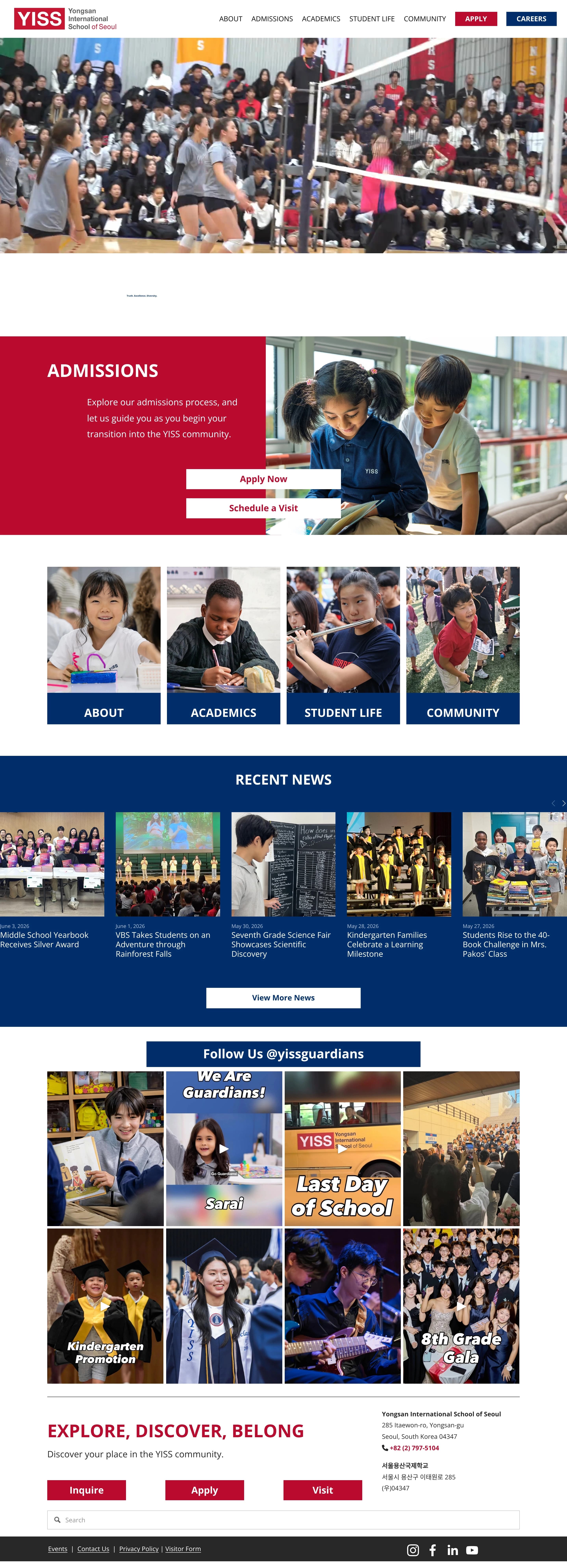Yongsan International School of Seoul — 교육 소개 웹사이트 디자인 레퍼런스
