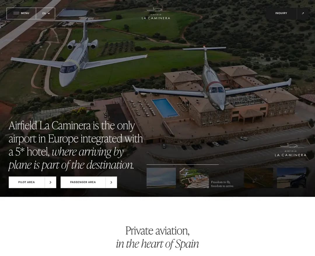 Airfield La Caminera — 여행/호텔 랜딩페이지 웹사이트 디자인 레퍼런스