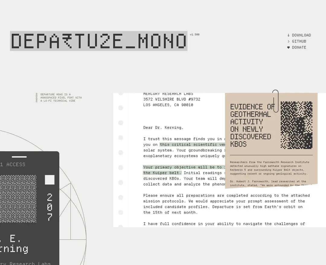 Departure Mono — 기타 랜딩페이지 웹사이트 디자인 레퍼런스