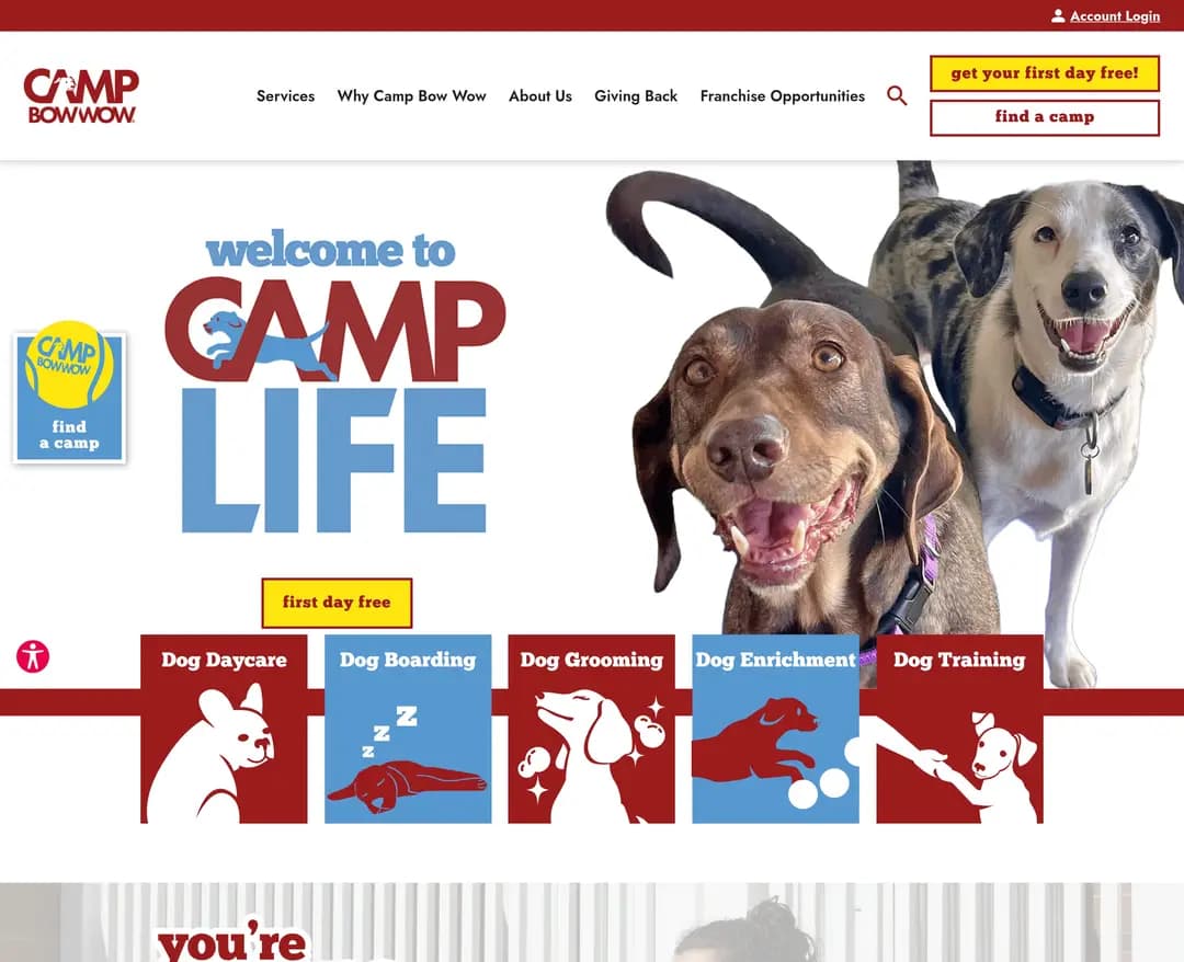 Camp Bow Wow — 반려동물 소개 웹사이트 디자인 레퍼런스