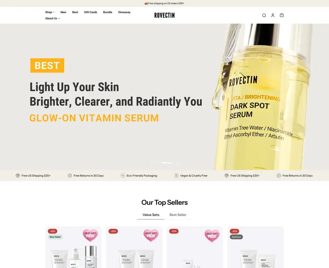 Rovectin — 화장품 쇼핑몰 웹사이트 디자인 레퍼런스