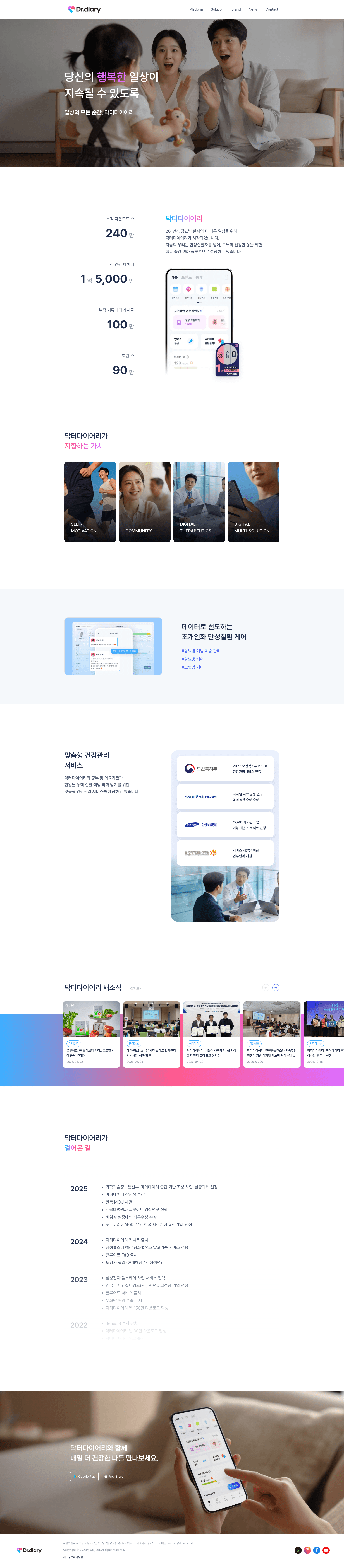 닥터다이어리 — 병원/의료 플랫폼 웹사이트 디자인 레퍼런스 스크린샷 1