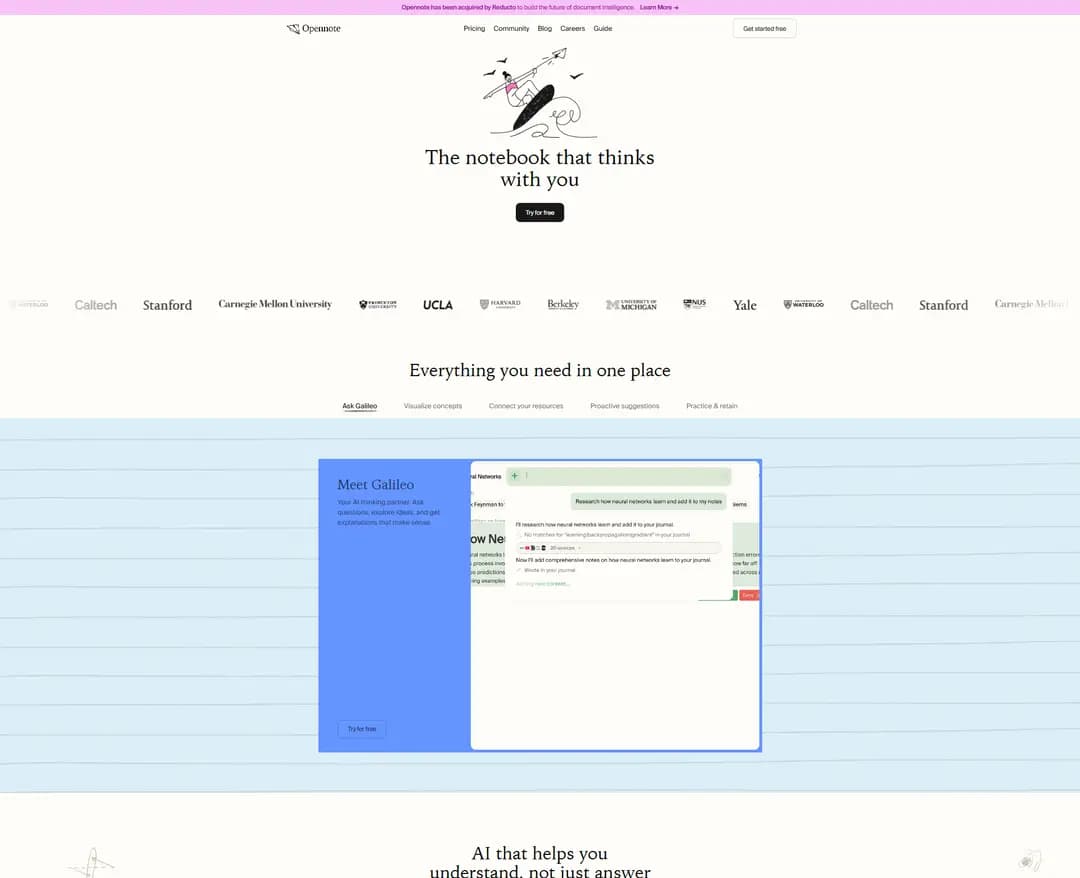 Opennote — 교육 플랫폼/서비스 웹사이트 디자인 레퍼런스