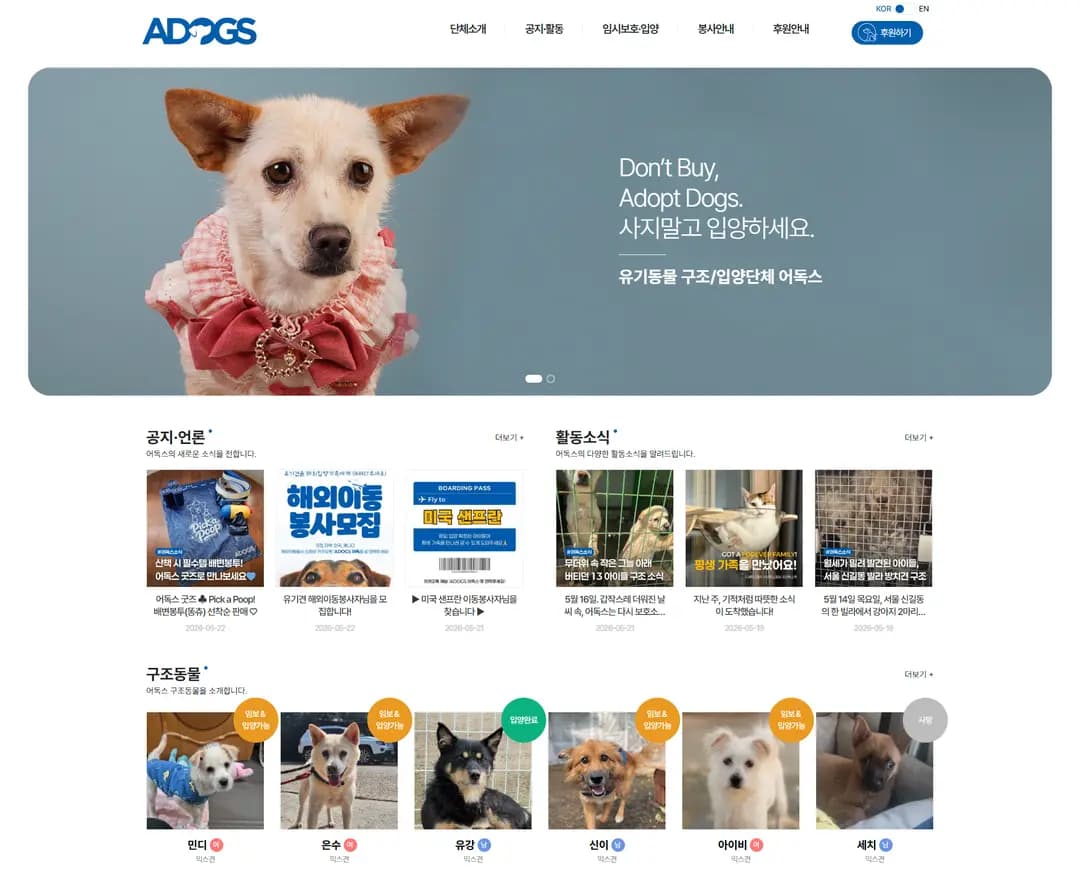 어독스 — 반려동물 브랜드/기업 웹사이트 디자인 레퍼런스