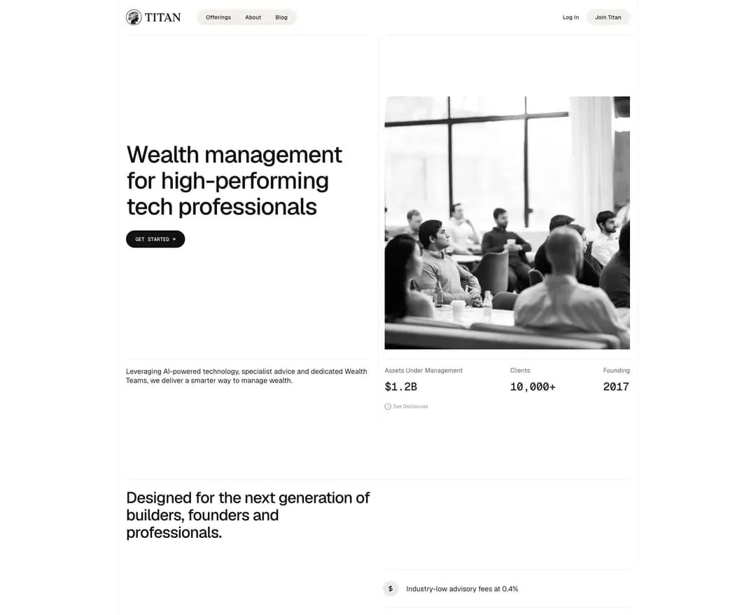 Titan — 금융/부동산 플랫폼 웹사이트 디자인 레퍼런스